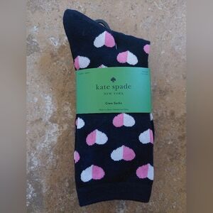 Kate Spade Black Socks with Pink and White Heart Design 3 Pk